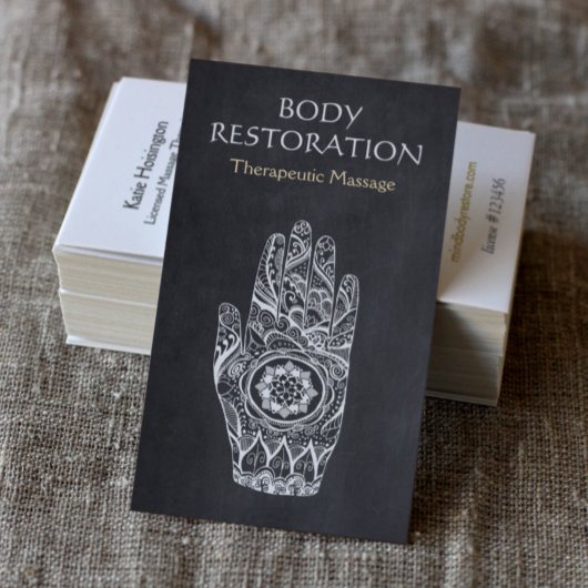 Massage Therapist Henna Lotus Tattoo Hand Visitekaartje