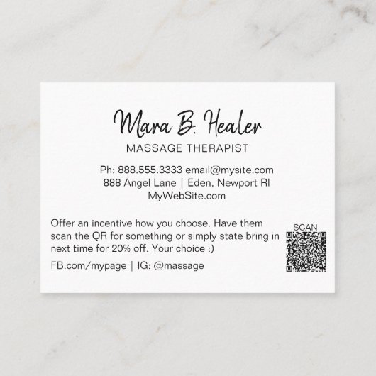 *~* Massage Therapist Logo Massage Therapy QR code Visitekaartje (Achterkant)
