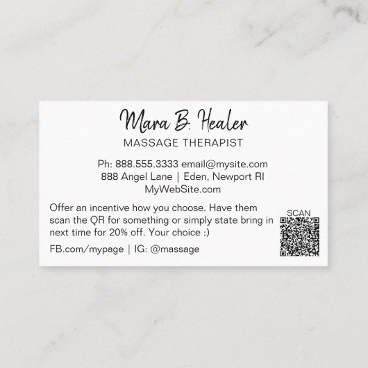 *~* Massage Therapist Massage Therapy Logo QR code Visitekaartje (Achterkant)