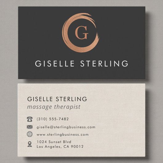 Massage Therapist Monogram Metallic Rose Gold Visitekaartje