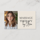 Massage Therapist Neutral Beige Photo QR Code Visitekaartje (Voorkant)