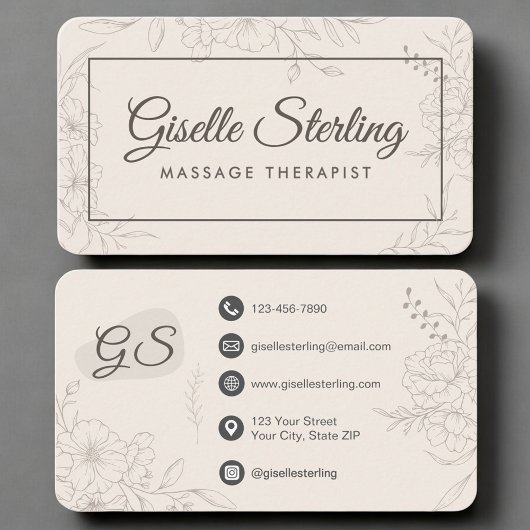 Massage Therapist Neutral Floral Visitekaartje