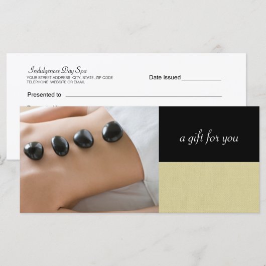 Massage Therapist of Day Spa Cadeaubonnen (Voorkant / Achterkant)