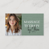 Massage Therapist Photo Linen Sage Green Visitekaartje (Voorkant)