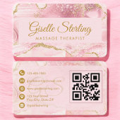 Massage Therapist Pink Gold Agate QR Code Visitekaartje