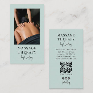 Massage Therapist QR Code Blue Green Photo Visitekaartje
