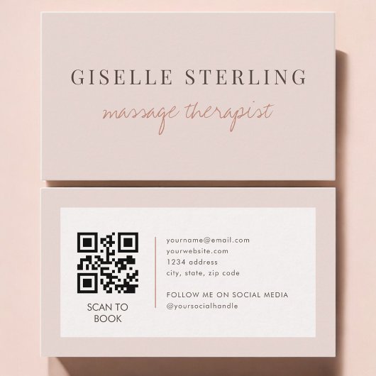 Massage Therapist QR Code Blush Pink Visitekaartje
