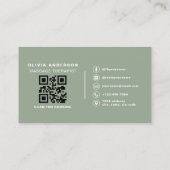 Massage Therapist QR Code Sage Green Photo Visitekaartje (Achterkant)