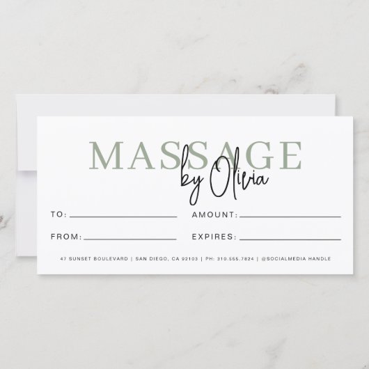 Massage Therapist Sage Green Gift Certificates (Achterkant)