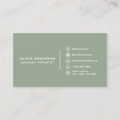 Massage Therapist Sage Green Photo Visitekaartje (Achterkant)