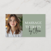 Massage Therapist Sage Green Photo Visitekaartje (Voorkant)
