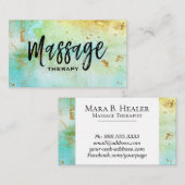 *~* Massage Therapist Trendy Grunge Gold Turquoise Visitekaartje (Voorkant / Achterkant)