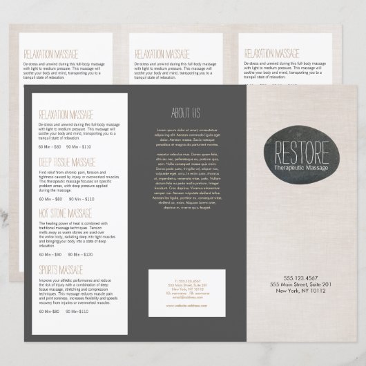 Massage Therapist Zen Stone Tri-Fold Brochure (Voorkant / Achterkant)