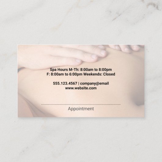 Massage Therapy Appointment Card Afsprakenkaartje (Achterkant)