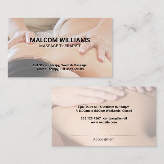 Massage Therapy Appointment Card Afsprakenkaartje (Voorkant / Achterkant)