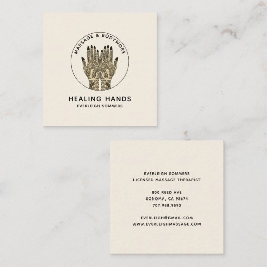 Massage Therapy Classic Cream Business Card Vierkante Visitekaartje (Voorkant / Achterkant)