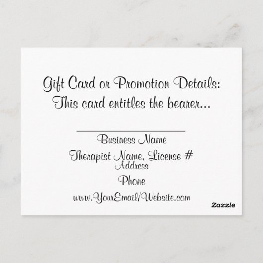 Massage Therapy Gift Card Briefkaart (Achterkant)