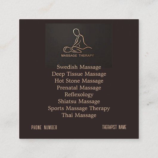 Massage Therapy Gold & Black Business Card Vierkante Visitekaartje (Achterkant)