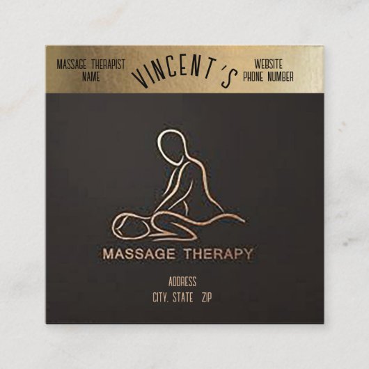 Massage Therapy Gold & Black Business Card Vierkante Visitekaartje (Voorkant)