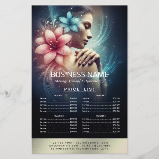 Massage Therapy Healing Hands Energy Spa prijslijs Flyer (Voorkant)