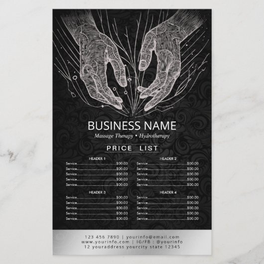Massage Therapy Healing Hands Energy Spa prijslijs Flyer (Voorkant)