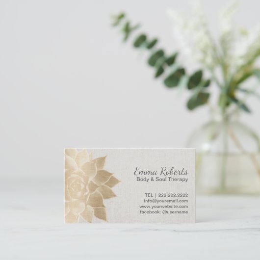 Massage Therapy Spa Gold Floral  Linen Visitekaartje (Staand voorkant)