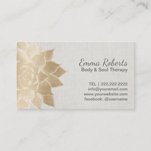 Massage Therapy Spa Gold Floral Linen Visitekaartje (Voorkant)