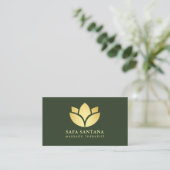 Massage Therapy Spa Lotus Flower Dark Green Visitekaartje (Staand voorkant)