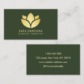Massage Therapy Spa Lotus Flower Dark Green Visitekaartje (Voorkant / Achterkant)