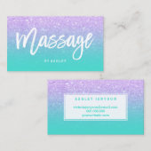 Massage typografie lavender glitter turquoise visitekaartje (Voorkant / Achterkant)