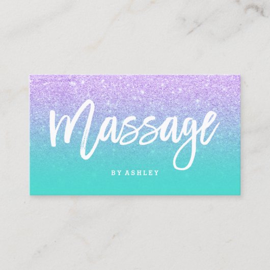 Massage typografie lavender glitter turquoise visitekaartje (Voorkant)