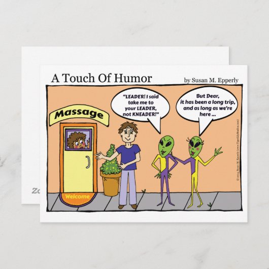 MassageComic "A Touch of Humor" Space Aliens Briefkaart (Voorkant / Achterkant)