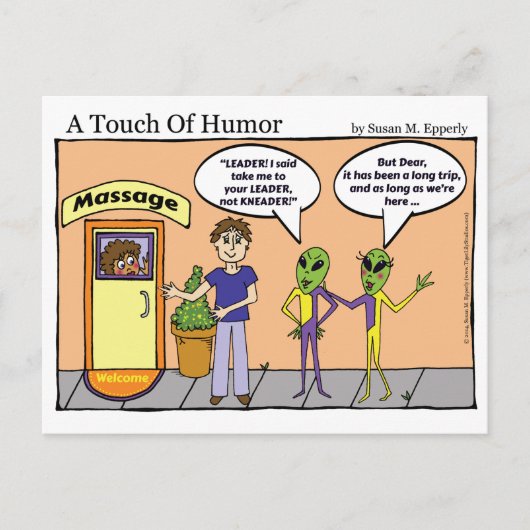 MassageComic "A Touch of Humor" Space Aliens Briefkaart (Voorkant)