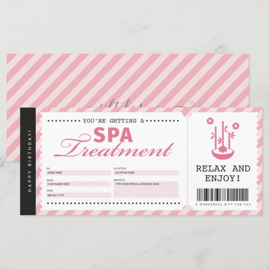 Massagedag van Spa Massage Roze Gift Voucher Certi (Voorkant / Achterkant)