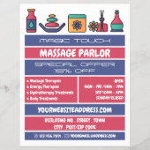 Massagepictogrammen, massagetherapie, massageparlo flyer (Voorkant)