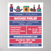 Massagepictogrammen, massagetherapie, massageparlo poster (Voorkant)