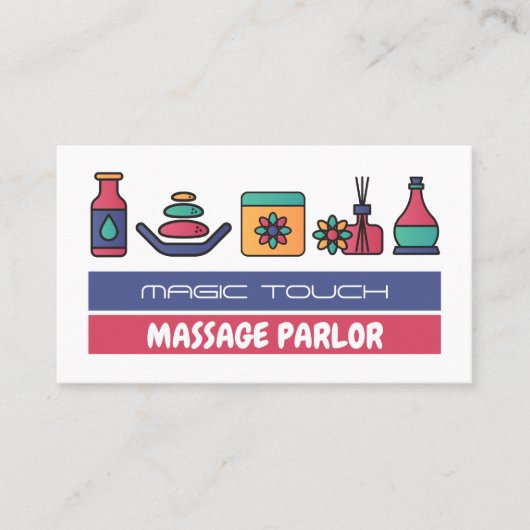 Massagepictogrammen, massagetherapist visitekaartje (Voorkant)