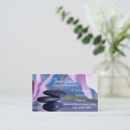 Massagepit Therapist zen stenen Visitekaartje (Staand voorkant)