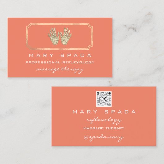 Massagereflexologie Glitter Hands Coral Gold QR Visitekaartje (Voorkant / Achterkant)
