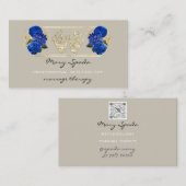 Massagereflexologie Glitter Hands Gold QRCode Blue Visitekaartje (Voorkant / Achterkant)