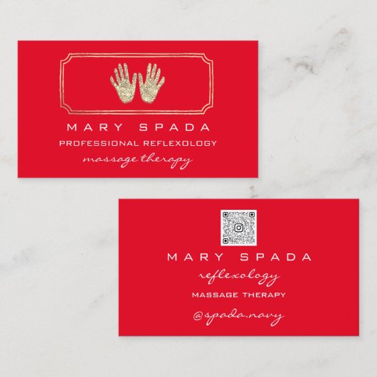 Massagereflexologie Glitter Hands Red Gold QR Visitekaartje (Voorkant / Achterkant)