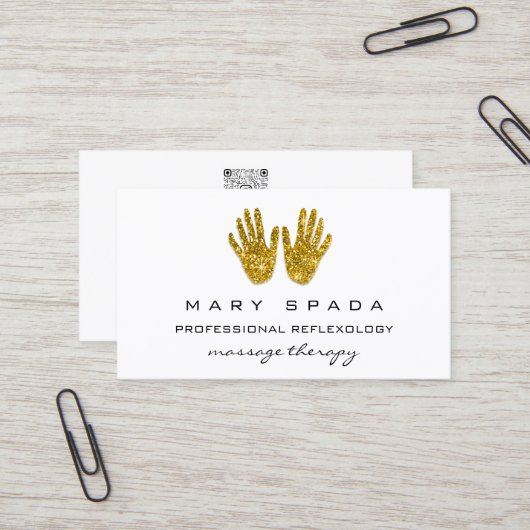 Massagereflexologie Glitter Hands WhiteGold QRCODE Visitekaartje (Voorkant / Achterkant in situ)