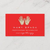 Massagereflexology Glitter Hands Reiki Red Gold Visitekaartje (Voorkant)
