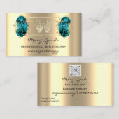 Massagereflexology Reiki Hands Faux Gold QR Blauwg Visitekaartje (Voorkant / Achterkant)