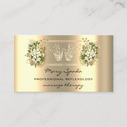 Massagereflexology Reiki Hands Faux Gold QR Code Visitekaartje (Voorkant)