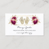 Massagereflexology Reiki Hands Gold QR Code Roze Visitekaartje (Voorkant)