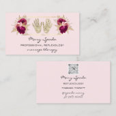 Massagereflexology Reiki Hands Gold QRCode Floral Visitekaartje (Voorkant / Achterkant)