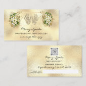 Massagereflexology Reiki Hands Gold QRCode Floral Visitekaartje (Voorkant / Achterkant)