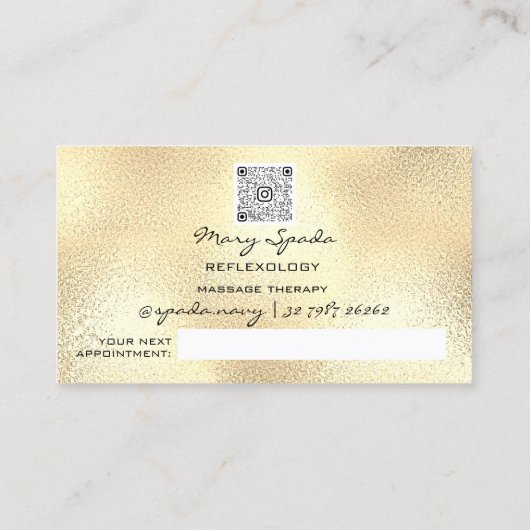 Massagereflexology Reiki Hands Gold QRCode Floral Visitekaartje (Achterkant)