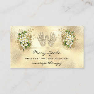 Massagereflexology Reiki Hands Gold QRCode Floral Visitekaartje